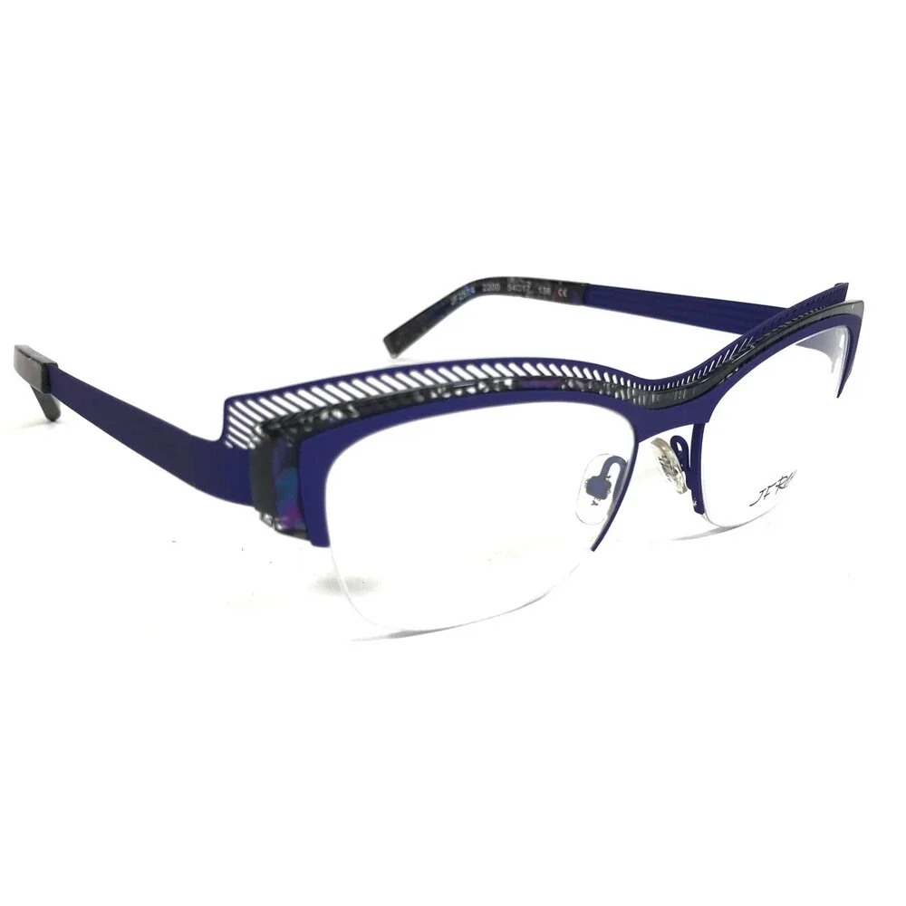 J.F. Rey Eyeglasses Frames JF2574 2200 Blue Gray Demi Cat Eye Half Rim 54-17-136